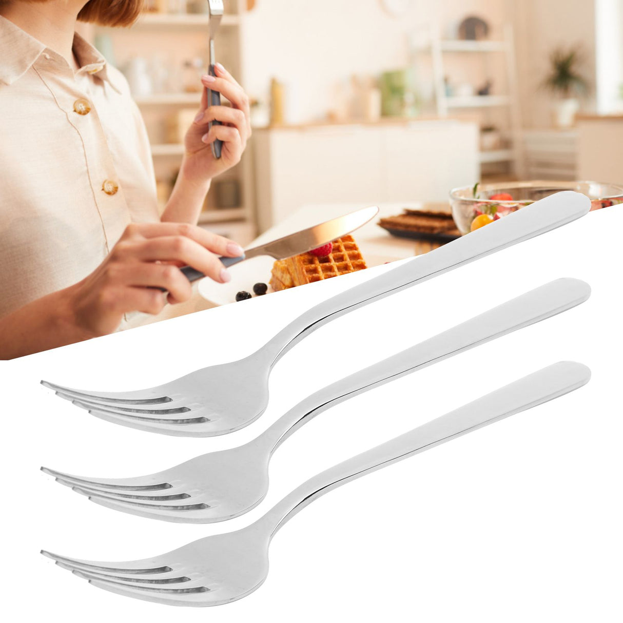 12PCS Silverware Set Stainless Steel Flatware Cutlery Kitchen Utensils for Hotel RestaurantFork