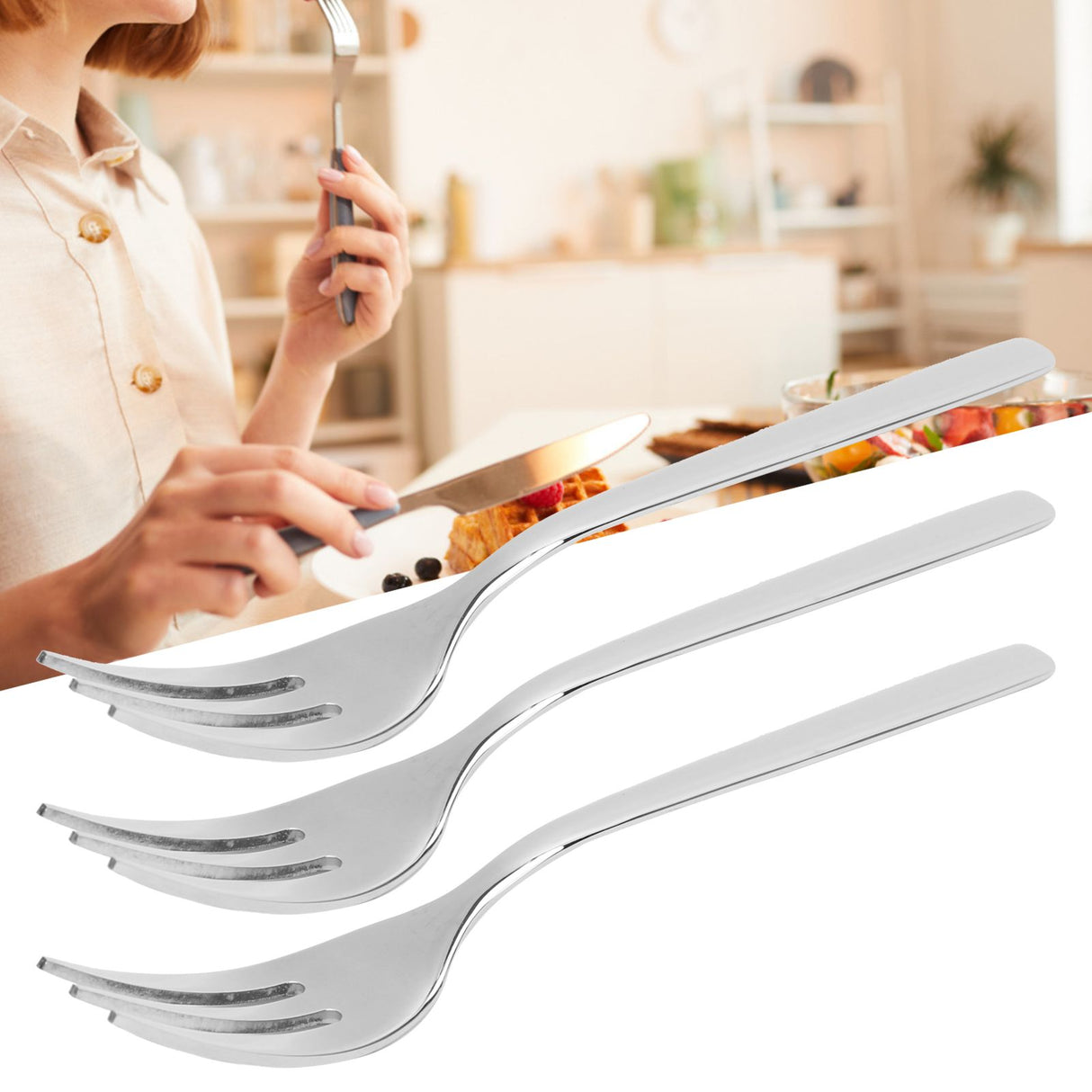 12Pcs Stainless Steel Forks Multifunctional Tasting Appetizer Cake Dessert Salad Fruit Fork