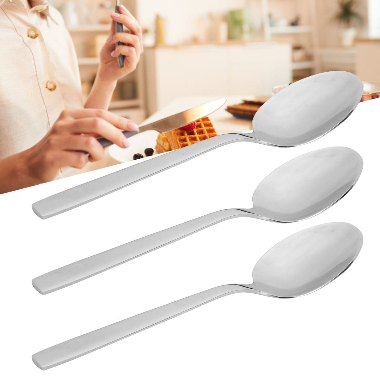 12Pcs Long Handle Dessert Spoon 316 Stainless Steel Soup Coffee Stirring Spoon Cutlery