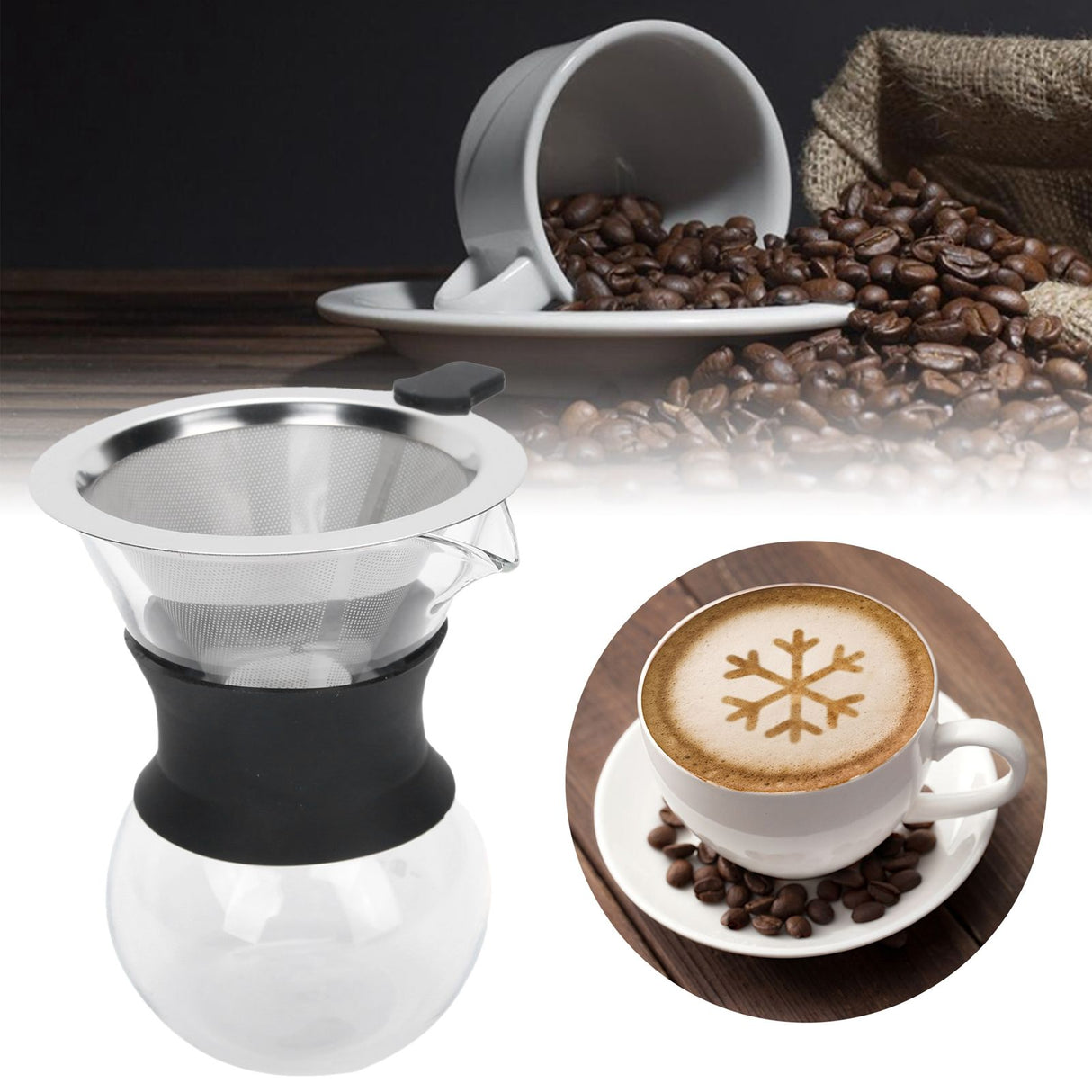 Reusable Glass Coffee Pot with Stainless Steel Filter Manual Drip Coffee Maker Set200ml