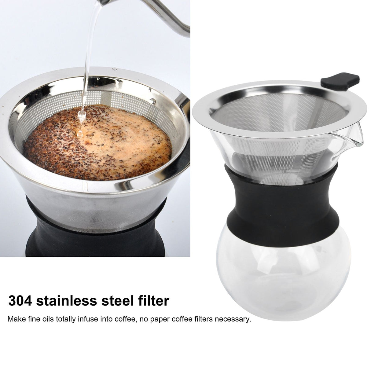 Reusable Glass Coffee Pot with Stainless Steel Filter Manual Drip Coffee Maker Set200ml