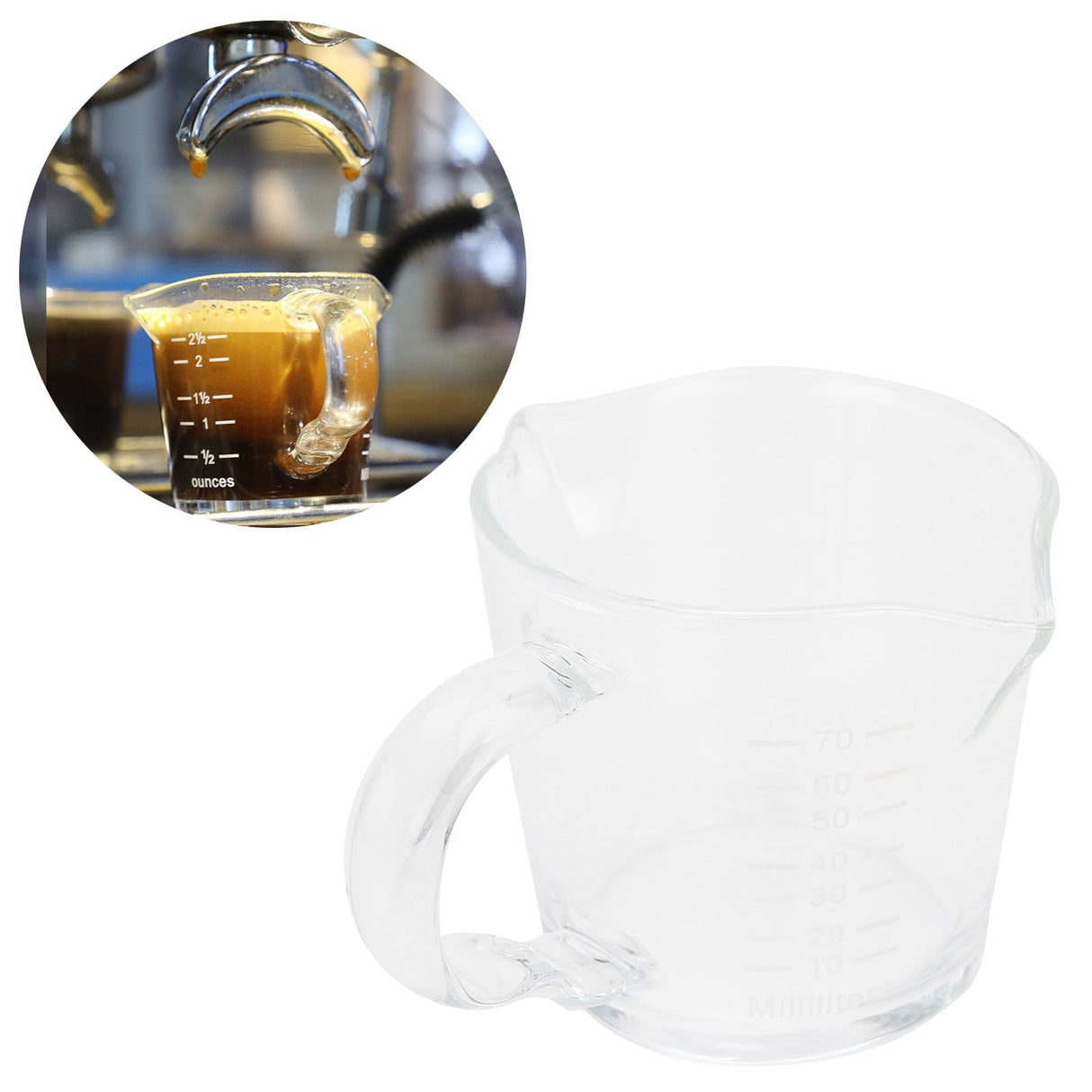 Coffee Cup with Double Spouts Scale Hand Made Borosilicate Glass Measuring Cup 70ml