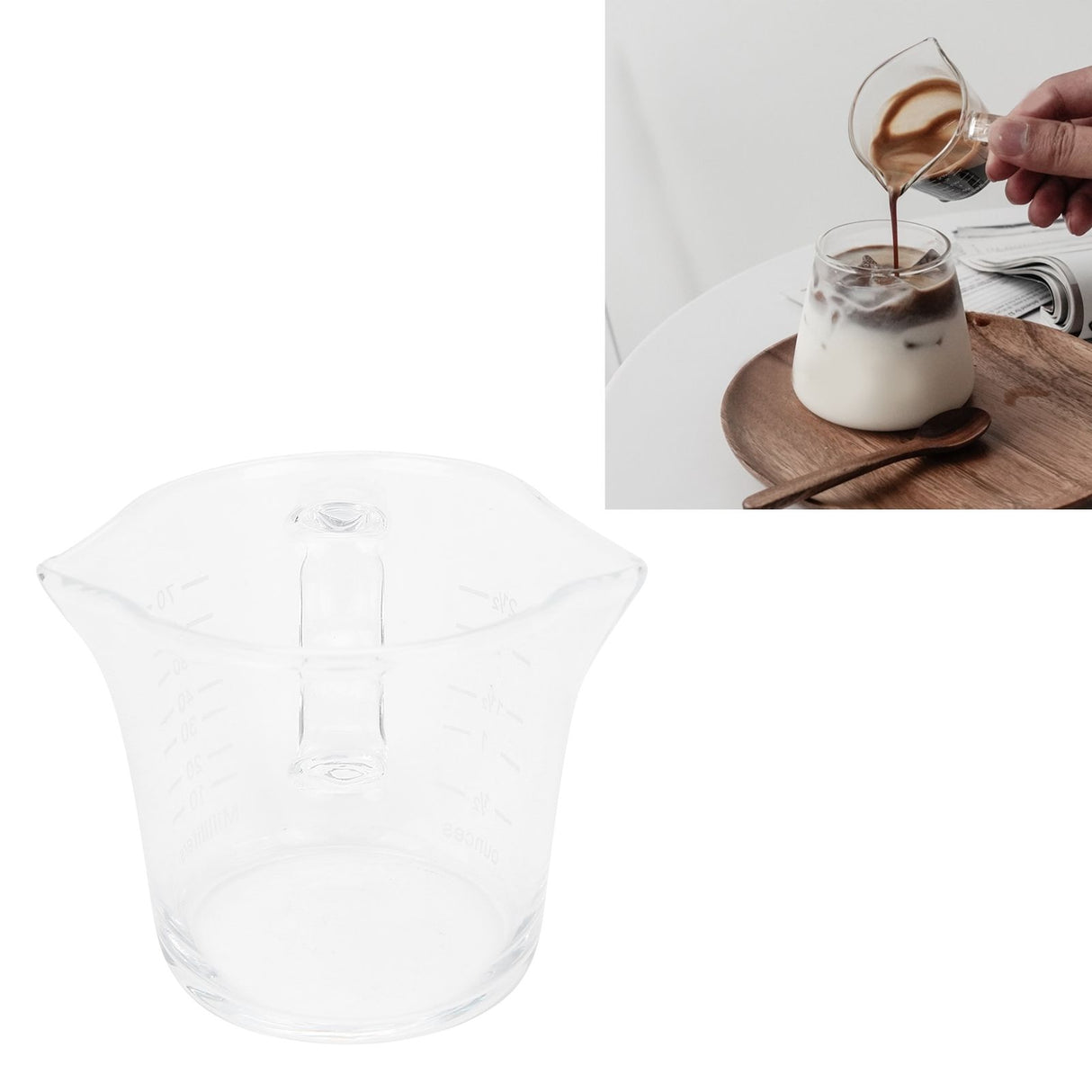 Coffee Cup with Double Spouts Scale Hand Made Borosilicate Glass Measuring Cup 70ml