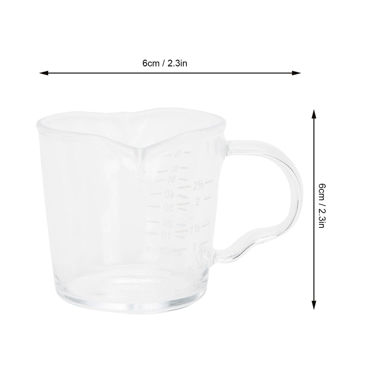 Coffee Cup with Double Spouts Scale Hand Made Borosilicate Glass Measuring Cup 70ml