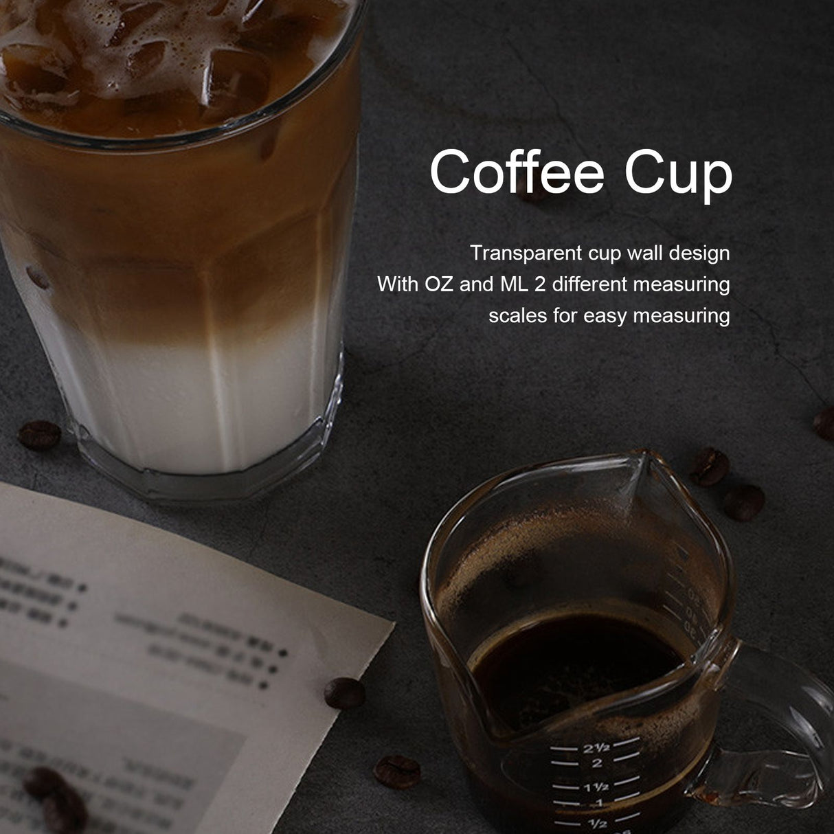 Coffee Cup with Double Spouts Scale Hand Made Borosilicate Glass Measuring Cup 70ml
