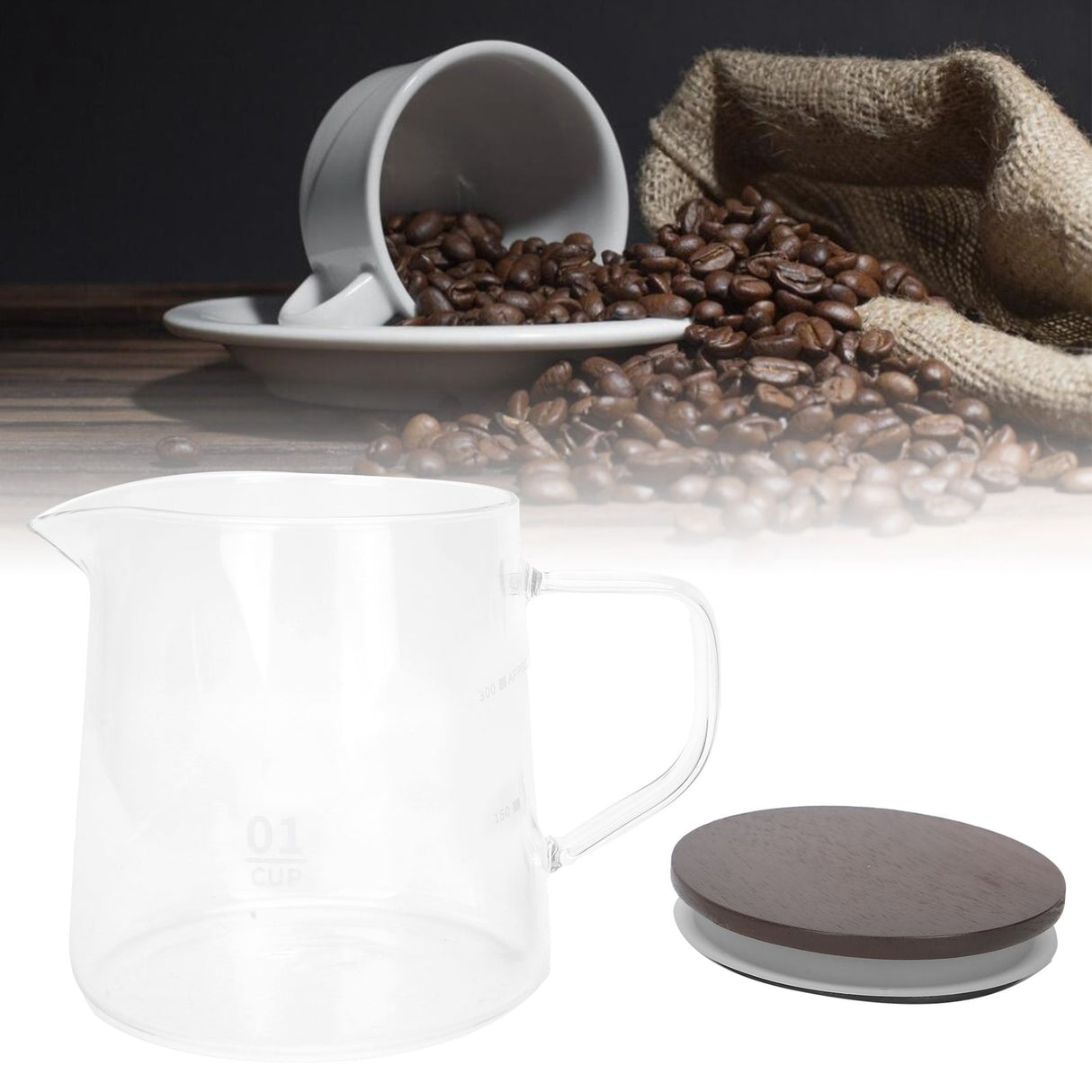 Coffee Pot with Lid HeatResistant Glass Heat Insulation Handle Kettle for Tea Milk Juice(300ml )