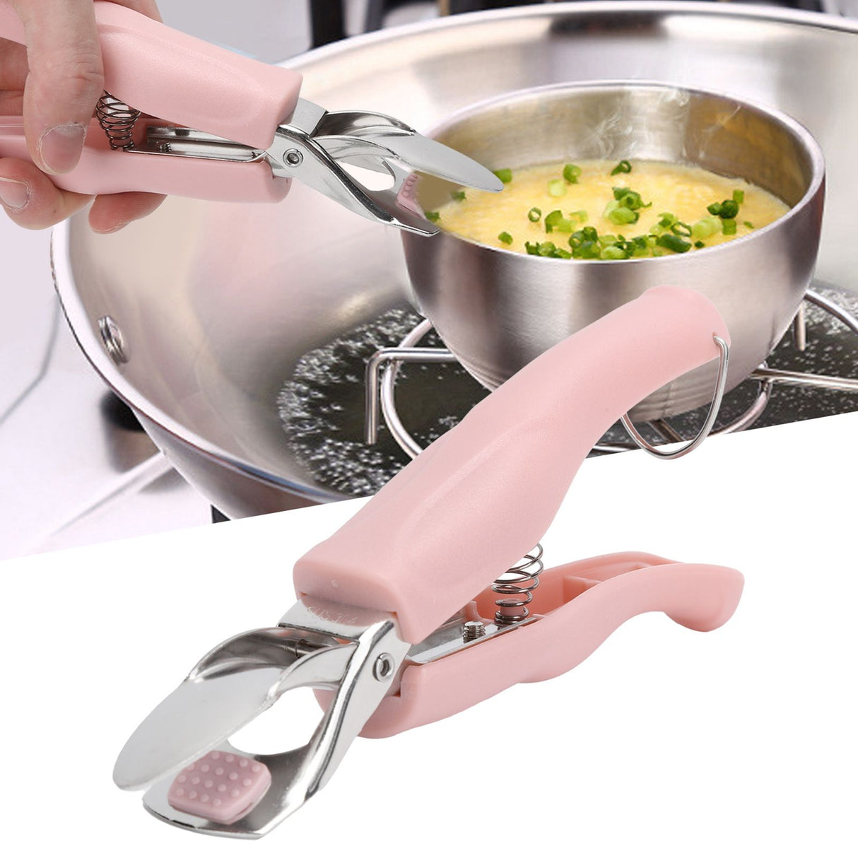 Bowl Gripper Stainless Steel AntiScald AntiSlip Clip Hot Plate Clamp Kitchen Gadget(Pink )