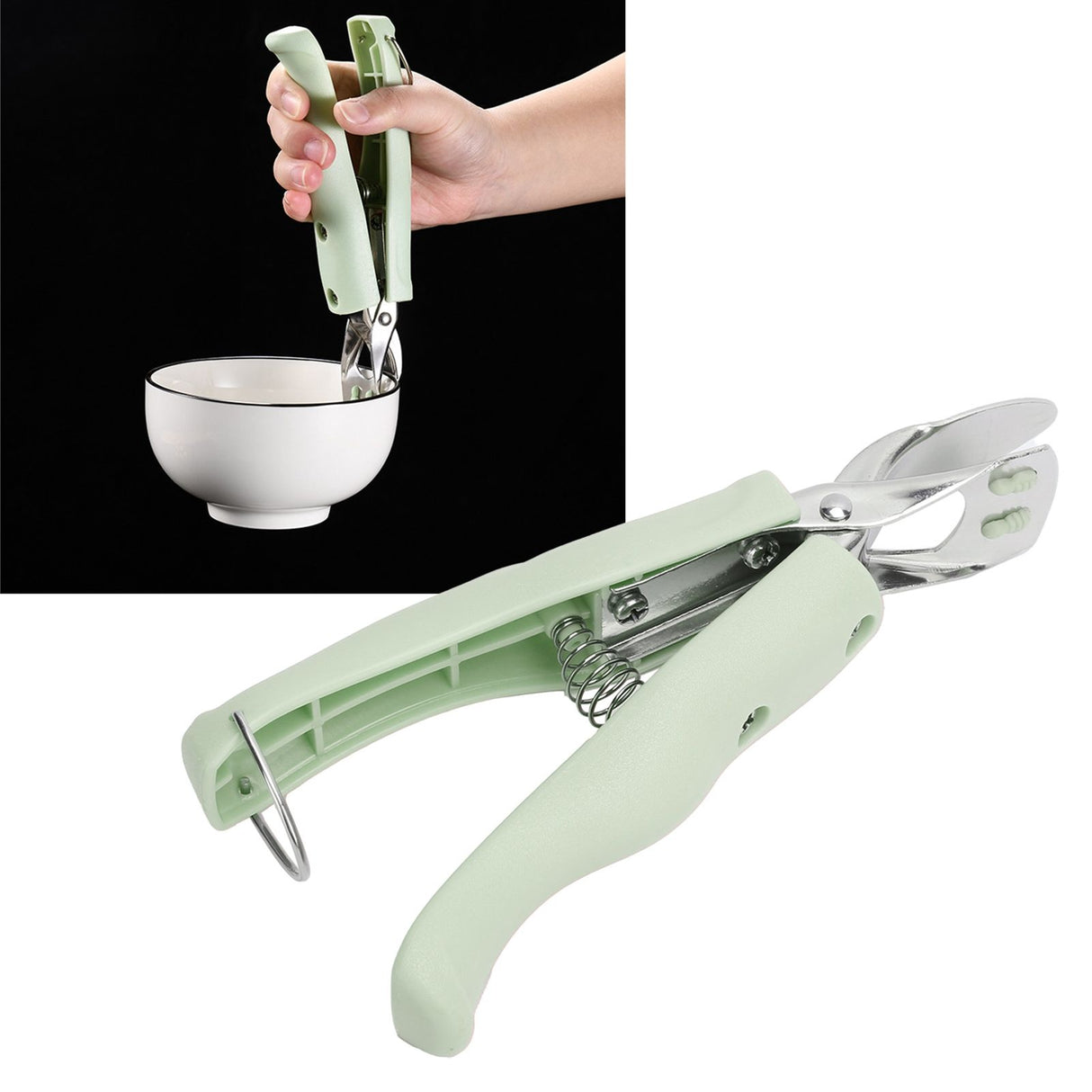 Bowl Gripper Stainless Steel AntiScald AntiSlip Clip Hot Plate Clamp Kitchen Gadget(Green )