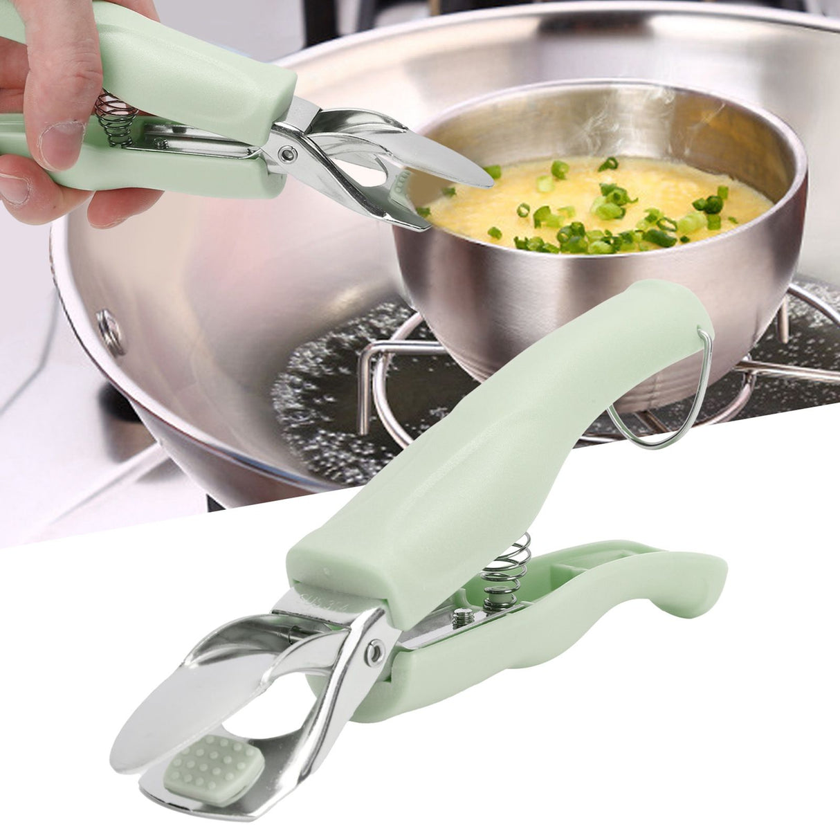 Bowl Gripper Stainless Steel AntiScald AntiSlip Clip Hot Plate Clamp Kitchen Gadget(Green )