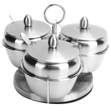 Stainless Steel Seasoning Pot Spice Salt Sugar Bowl Container with Rotating Storage Rack Lid Spoon - Side View