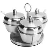 Stainless Steel Seasoning Pot Spice Salt Sugar Bowl Container with Rotating Storage Rack Lid Spoon