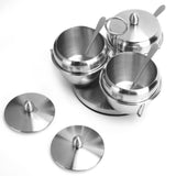 Stainless Steel Seasoning Pot Spice Salt Sugar Bowl Container with Rotating Storage Rack Lid Spoon