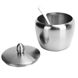 Stainless Steel Seasoning Pot Spice Salt Sugar Bowl Container with Rotating Storage Rack Lid Spoon