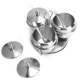 Stainless Steel Seasoning Pot Spice Salt Sugar Bowl Container with Rotating Storage Rack Lid Spoon - Extra Image