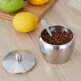 Stainless Steel Seasoning Pot Spice Salt Sugar Bowl Container with Rotating Storage Rack Lid Spoon - Extra Image