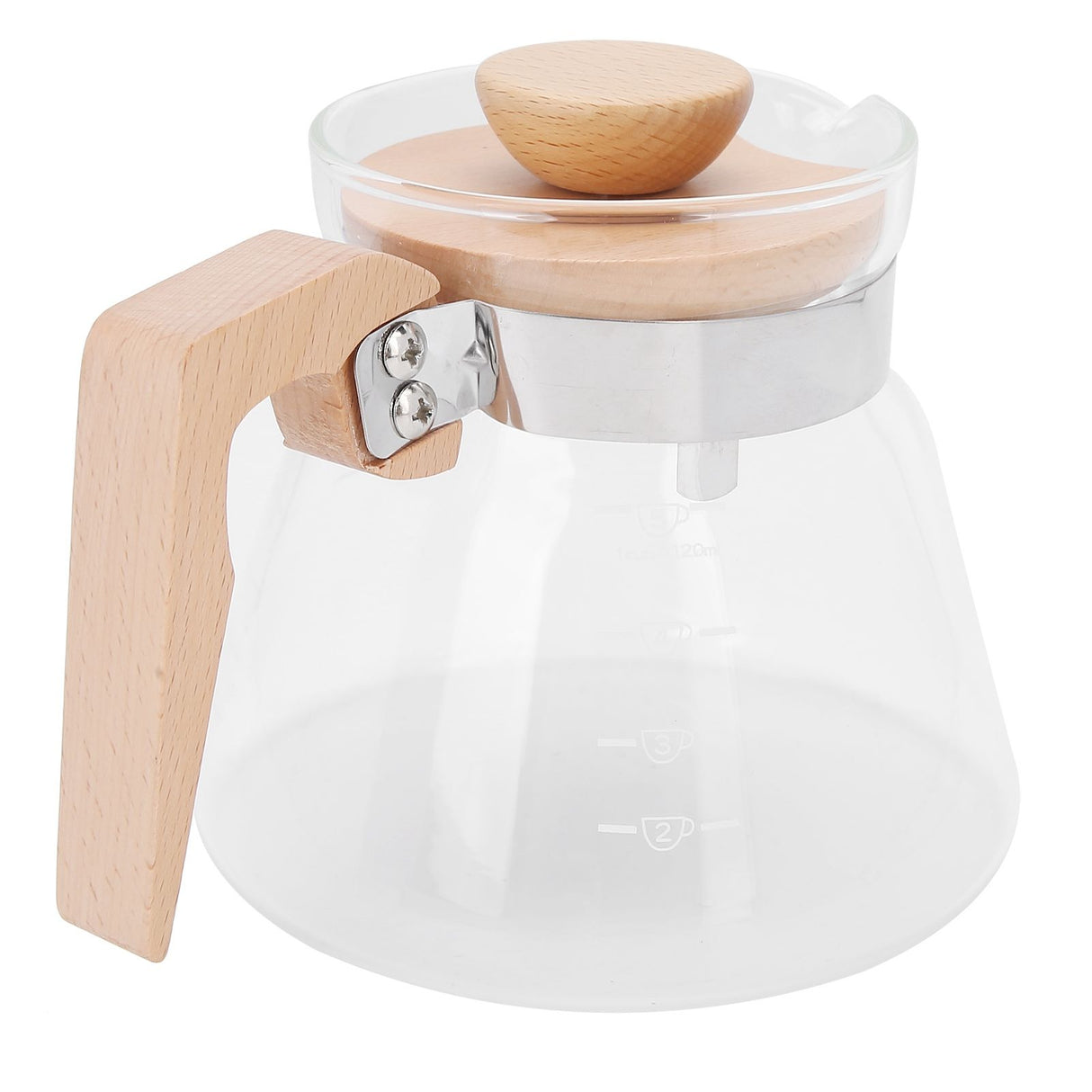 Pour Over Coffee Maker 600ml Glass Coffee Server Pot with Wooden Handle Lid for Home Office