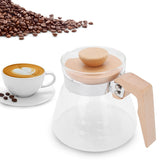 Pour Over Coffee Maker 600ml Glass Coffee Server Pot with Wooden Handle Lid for Home Office - Extra Image