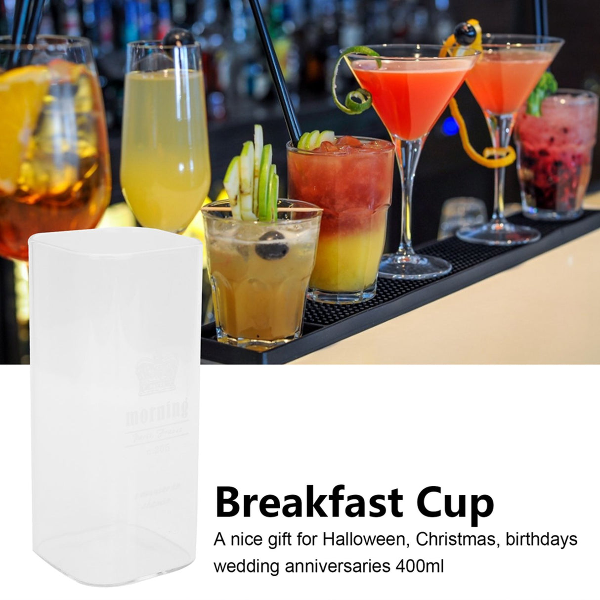400ml Water Cup Square Heat-Resistant Glass Mug Beverage Milk Breakfast Cup DrinkwareCrown Pattern