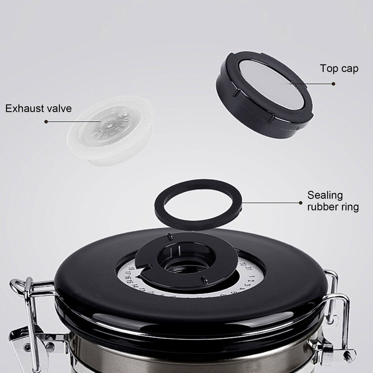 Coffee Bean Container with Exhaust Valve Tea Leaf Storage Canister for Kitchen Use(Silver Spoon 1.8L (Filled 750g Coffee Bean))