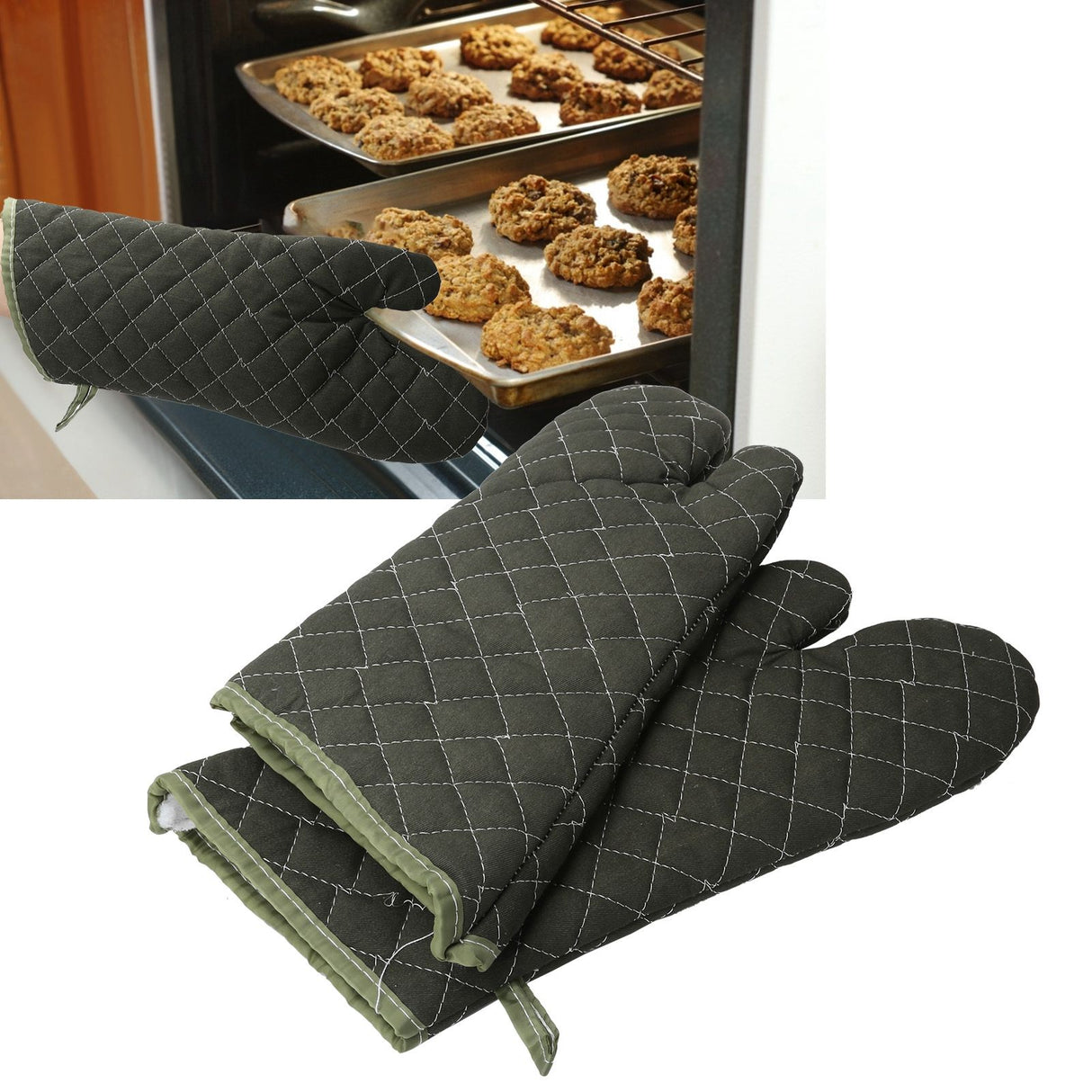 Baking Gloves Green Cotton Thick Heat Resistant Gloves for Electric Oven Kitchen Accessory
