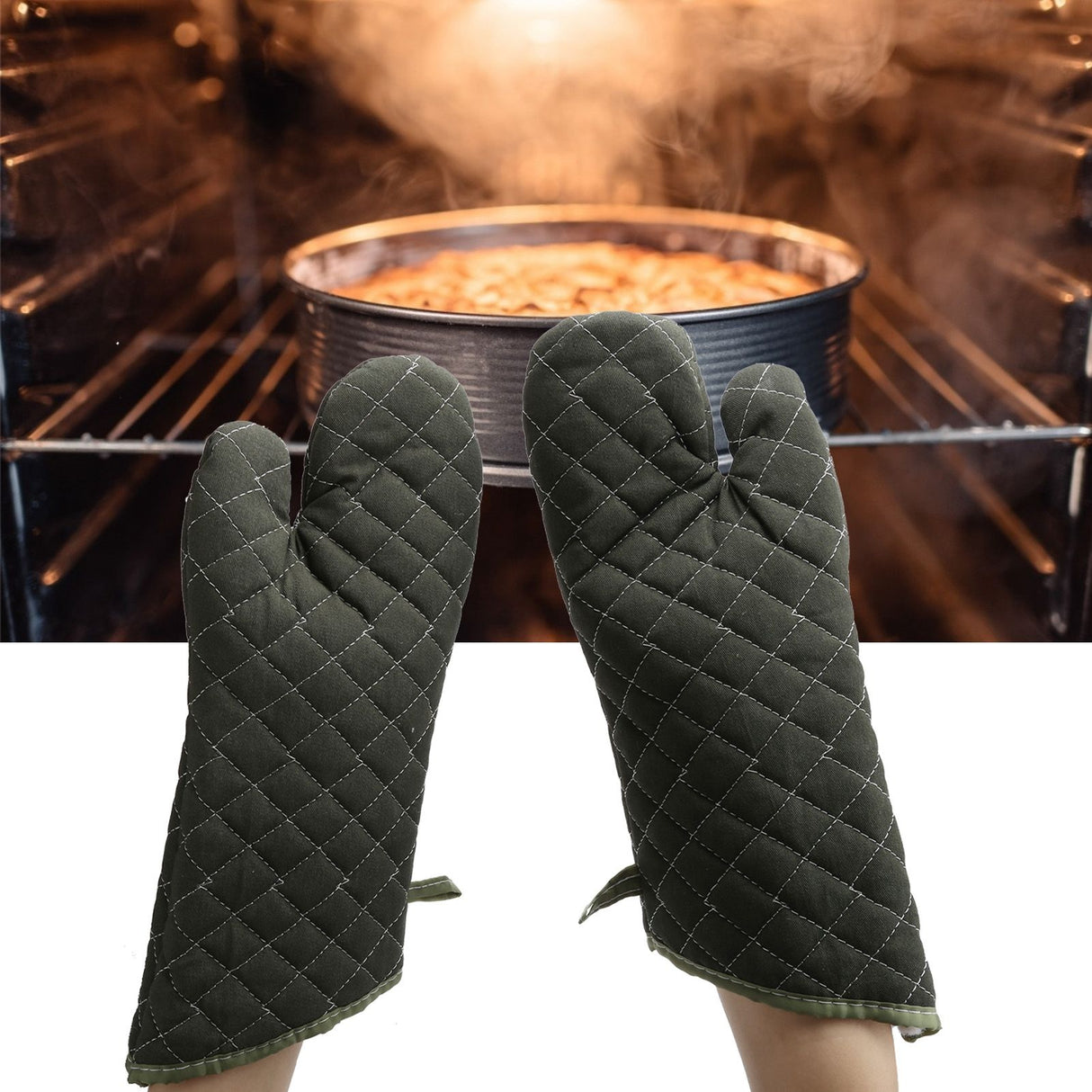 Baking Gloves Green Cotton Thick Heat Resistant Gloves for Electric Oven Kitchen Accessory