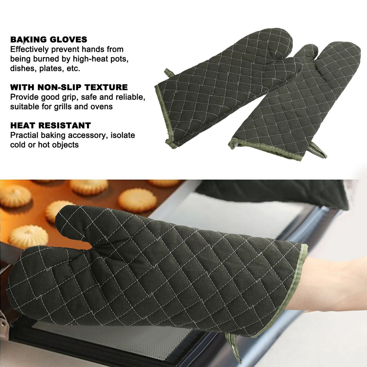 Baking Gloves Green Cotton Thick Heat Resistant Gloves for Electric Oven Kitchen Accessory