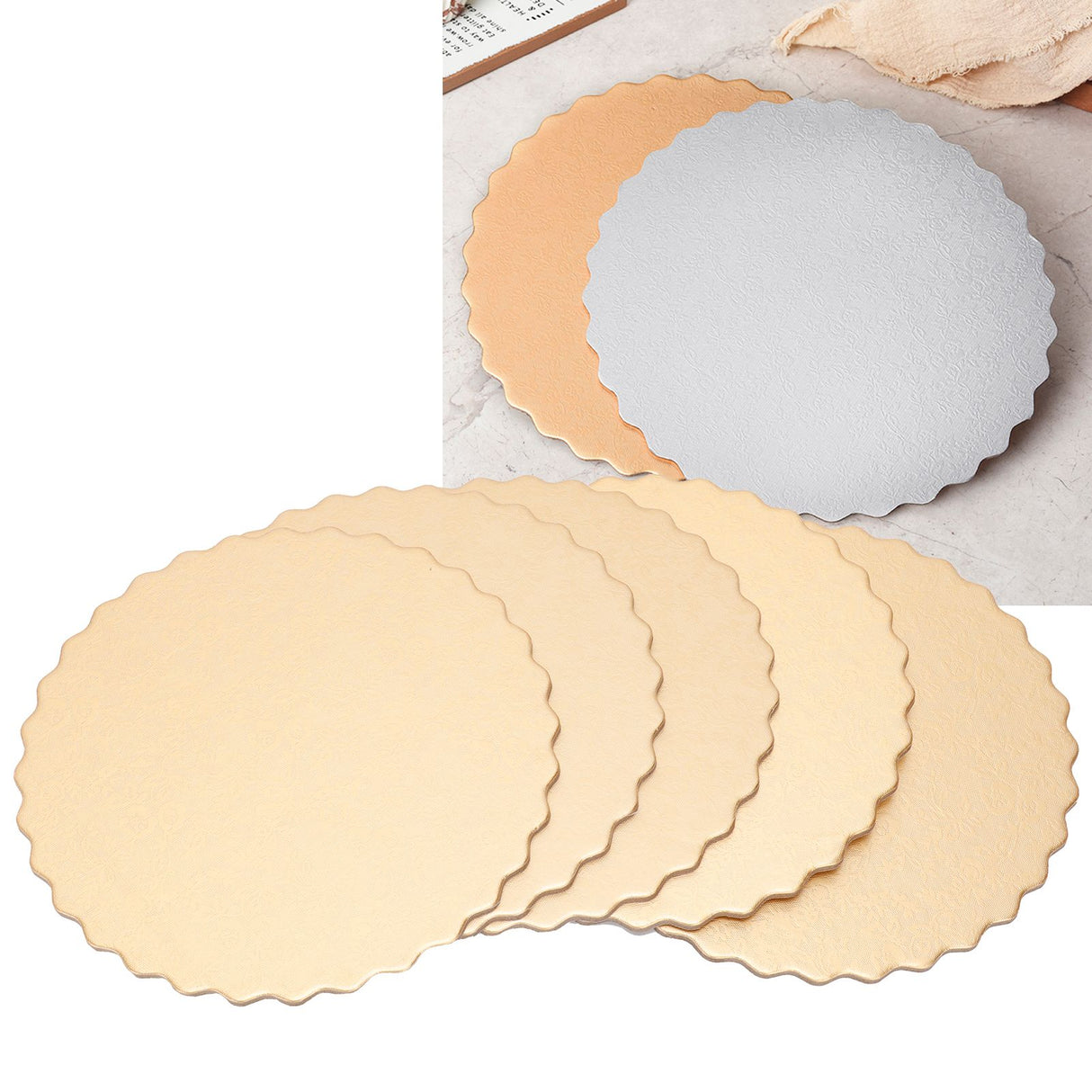 10PCS Double Sided Pattern Round Cake Boards Reusable Cake Trays for Wedding Birthday Party(6in )