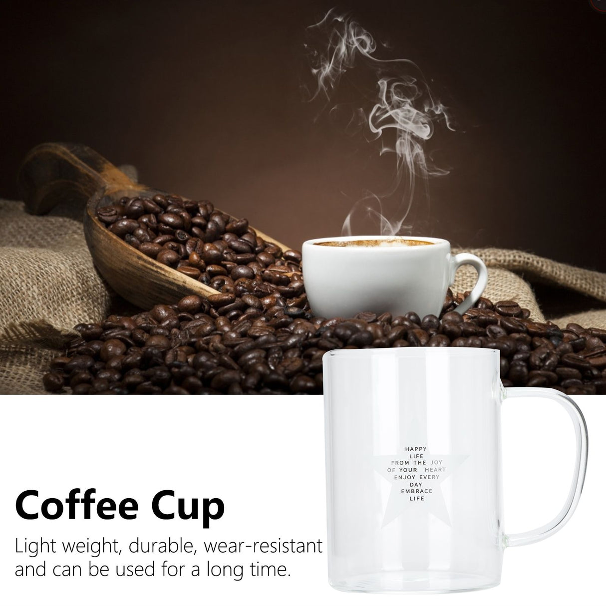 350ml Transparent Milk Cup Coffee Mug Tea Glass Drinkware with Handle for Kitchen Supplies(Five Pointed Star )