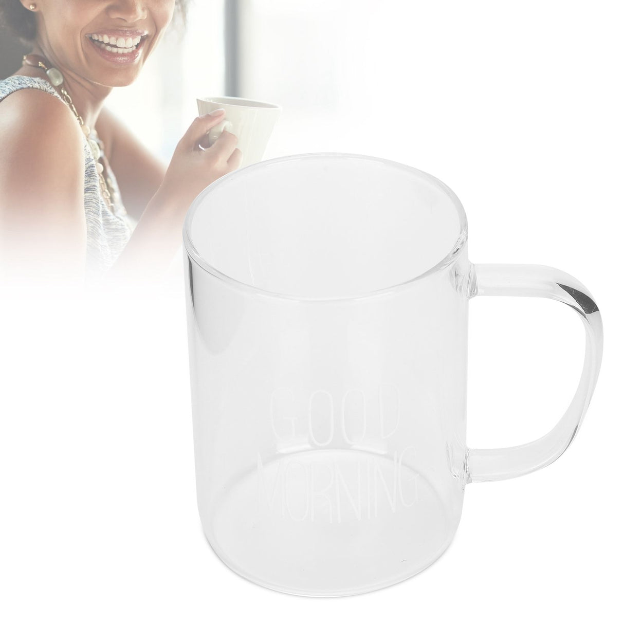 350ML Transparent Milk Coffee Mug with Handle Glass Water Cup Drinkware Kitchen UtensilWhite Letter