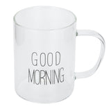 350ML Transparent Milk Coffee Mug with Handle Glass Water Cup Drinkware Kitchen UtensilBlack Letter