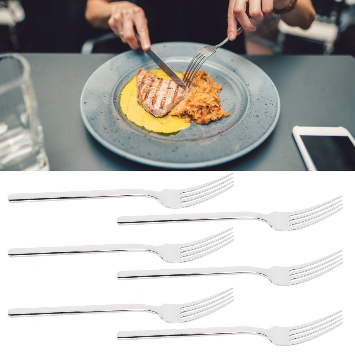 12Pcs 316 Stainless Steel Fork Dinner Fork Set Supplies for Kitchen Dining Room Daily Use