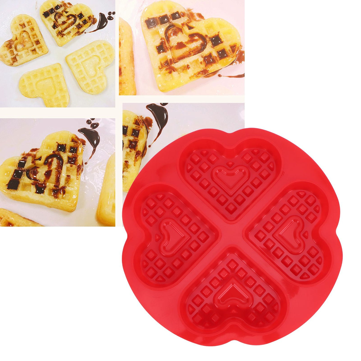 DIY Waffle Mold Reusable Silicone Muffin Cake Mould Baking Utensil Kitchen Accessory(4Grid HeartShape )