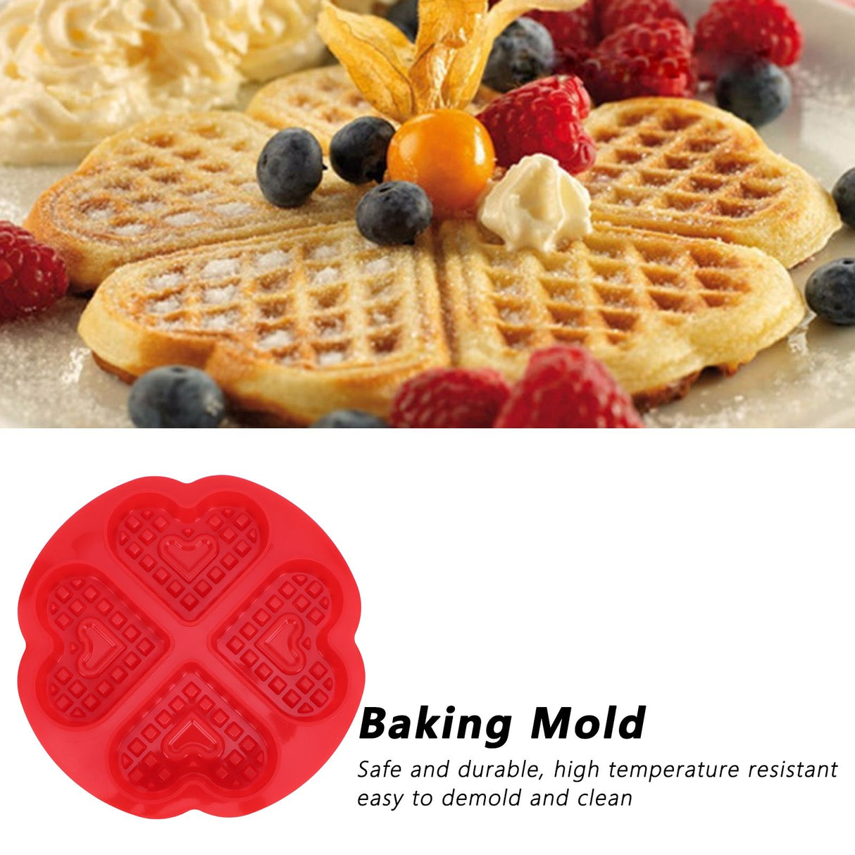 DIY Waffle Mold Reusable Silicone Muffin Cake Mould Baking Utensil Kitchen Accessory(4Grid HeartShape )