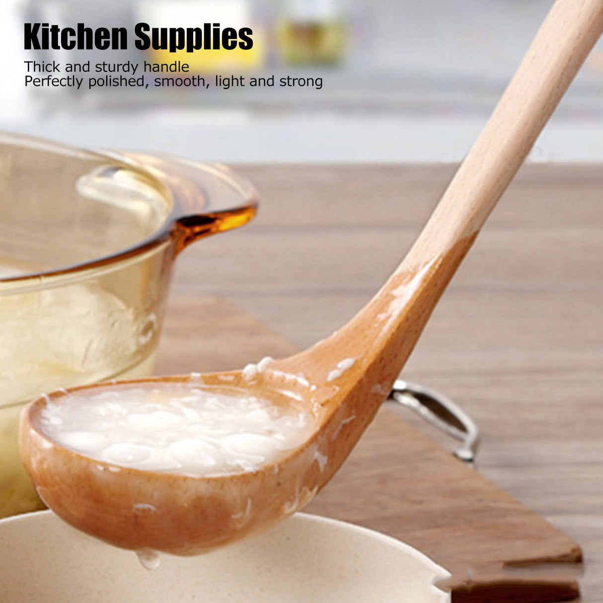 Soup Wooden Spoon with Hanging Hole Long Handle Lightweight 27.5x7.5cm/10.8x2.9in