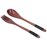 Japanese Style Cutlery Set Wooden Spoon Fork Soup Teaspoon Kitchen Cooking Utensil Tools - Side View