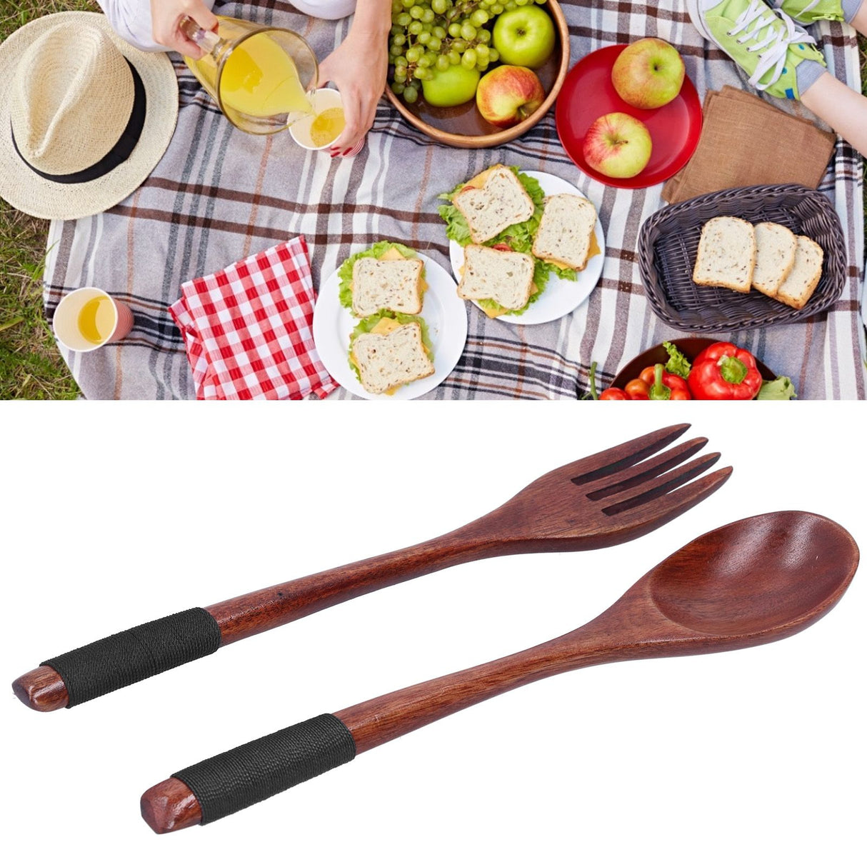 Japanese Style Cutlery Set Wooden Spoon Fork Soup Teaspoon Kitchen Cooking Utensil Tools