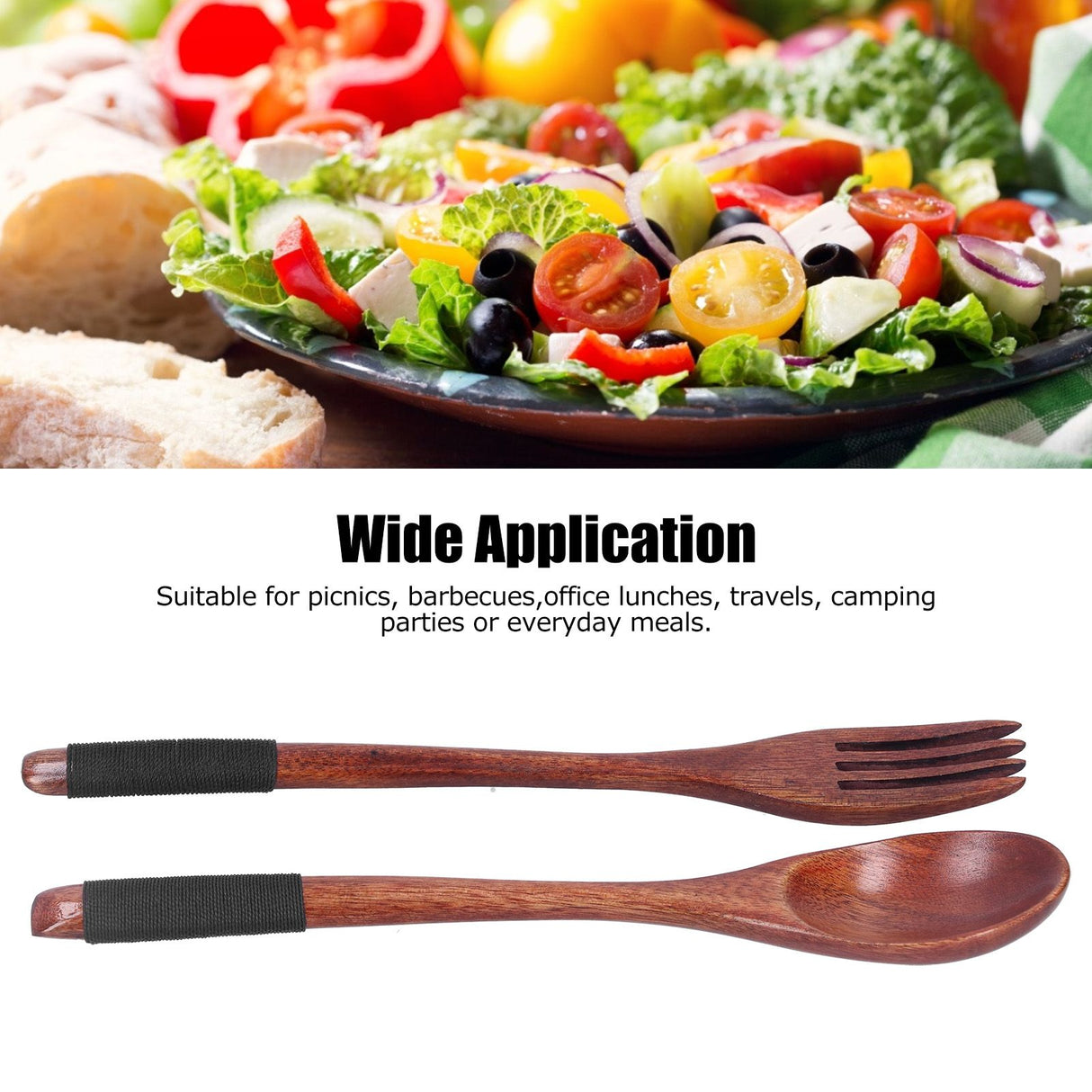 Japanese Style Cutlery Set Wooden Spoon Fork Soup Teaspoon Kitchen Cooking Utensil Tools