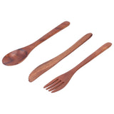 3PCS Wooden Tableware Sets Portable Fork Knife Spoon Cutlery Kitchen Dinnerware Accessories - Front View
