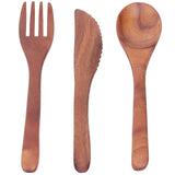 3PCS Wooden Tableware Sets Portable Fork Knife Spoon Cutlery Kitchen Dinnerware Accessories - 45-Degree Angle