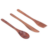 3PCS Wooden Tableware Sets Portable Fork Knife Spoon Cutlery Kitchen Dinnerware Accessories - Close-Up Angle
