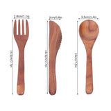 3PCS Wooden Tableware Sets Portable Fork Knife Spoon Cutlery Kitchen Dinnerware Accessories