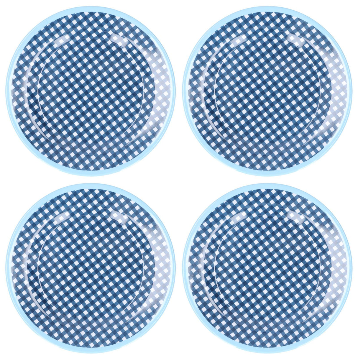 4PCS 9in Salad Plate Fruit Plate Dessert Cake Dishes Pastry Tray Tableware DecorationDark Blue Grid