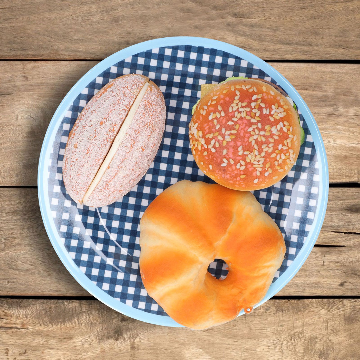 4PCS 9in Salad Plate Fruit Plate Dessert Cake Dishes Pastry Tray Tableware DecorationDark Blue Grid
