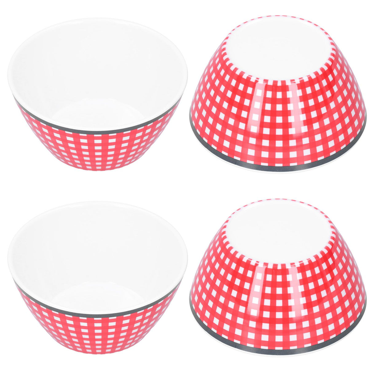 4PCS 6in Salad Bowl Dinner Serving Bowl Sets Kitchen Imitation Porcelain DinnerwareRed Grids
