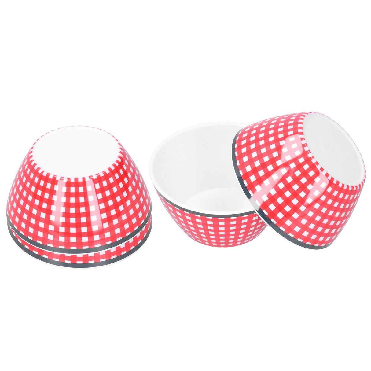 4PCS 6in Salad Bowl Dinner Serving Bowl Sets Kitchen Imitation Porcelain DinnerwareRed Grids