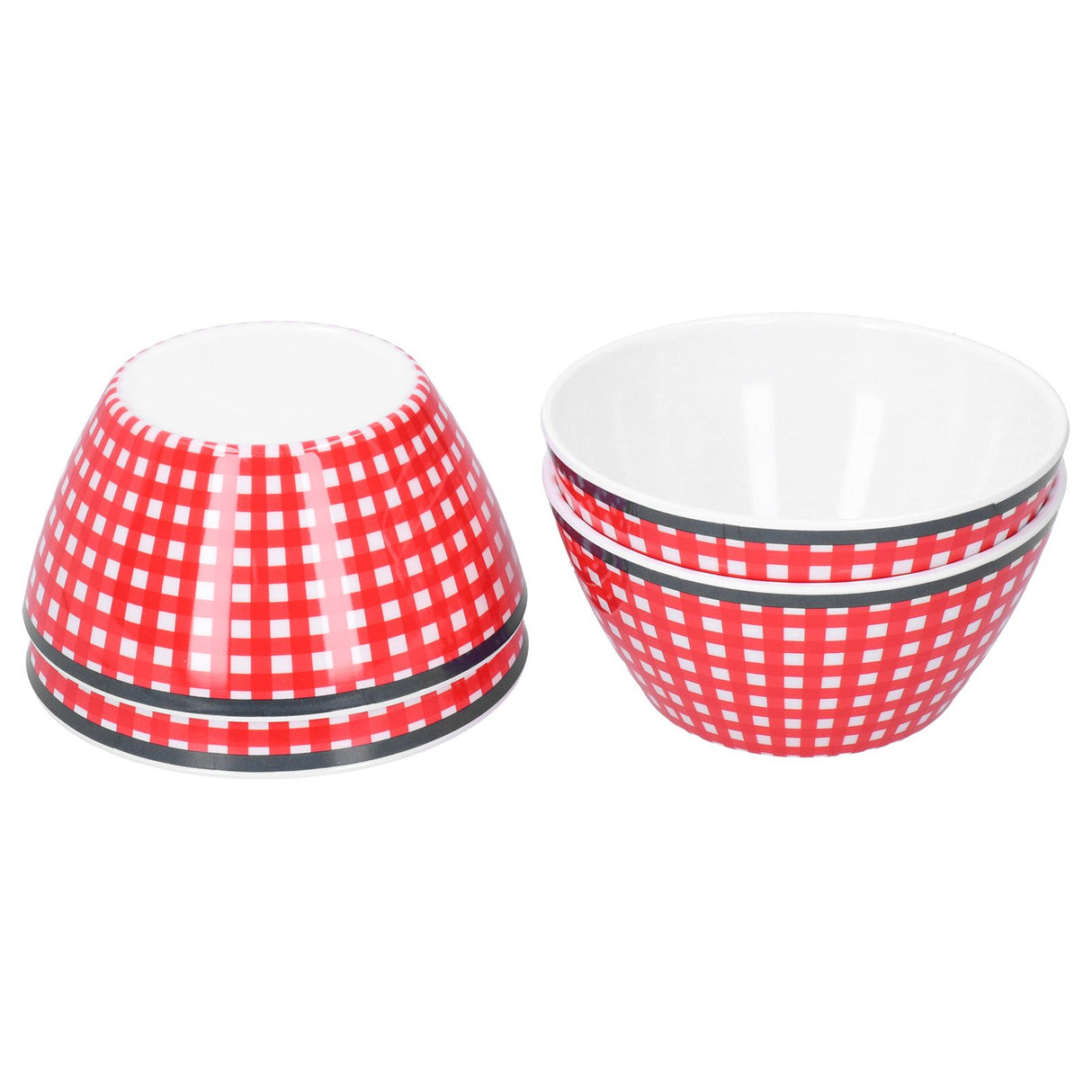 4PCS 6in Salad Bowl Dinner Serving Bowl Sets Kitchen Imitation Porcelain DinnerwareRed Grids