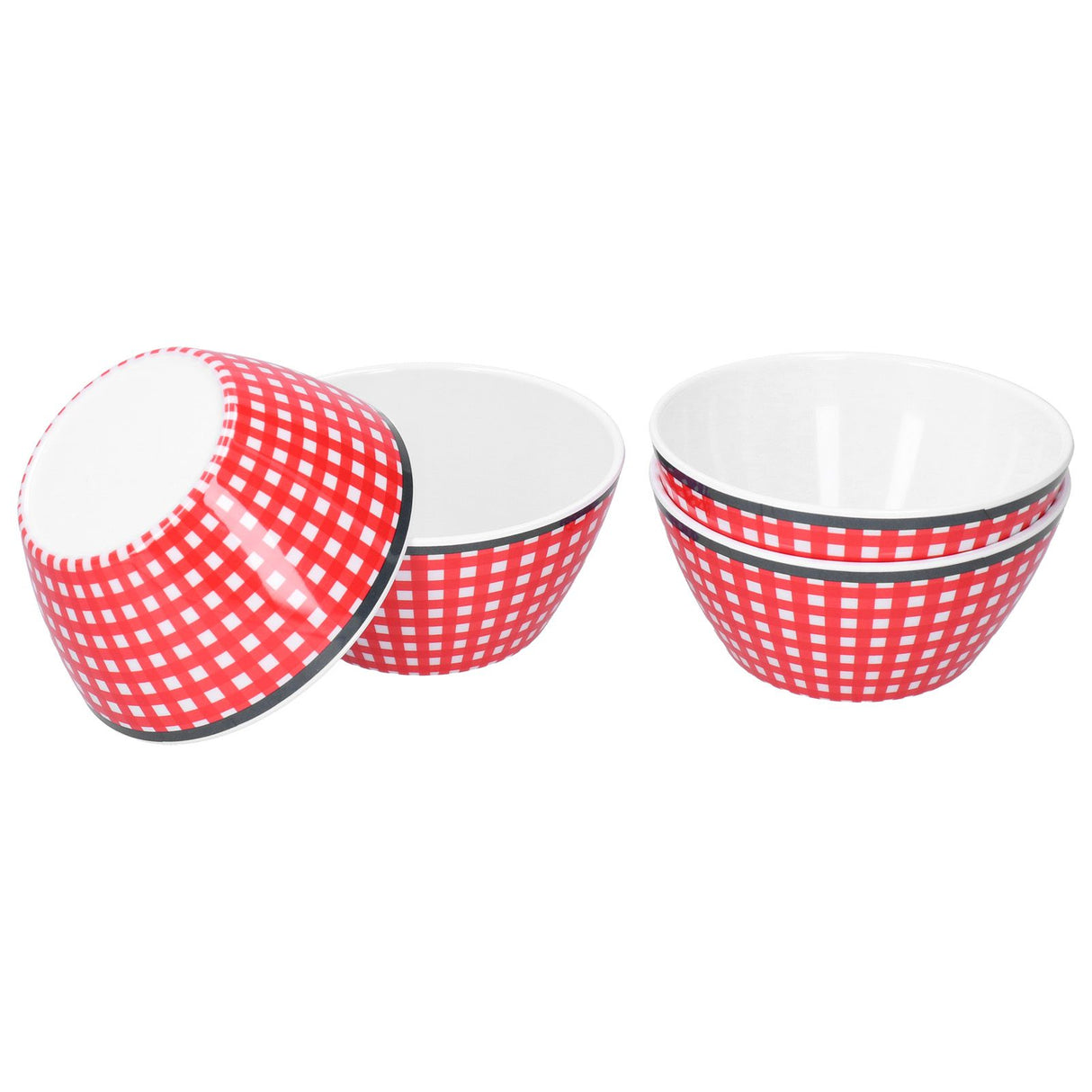4PCS 6in Salad Bowl Dinner Serving Bowl Sets Kitchen Imitation Porcelain DinnerwareRed Grids