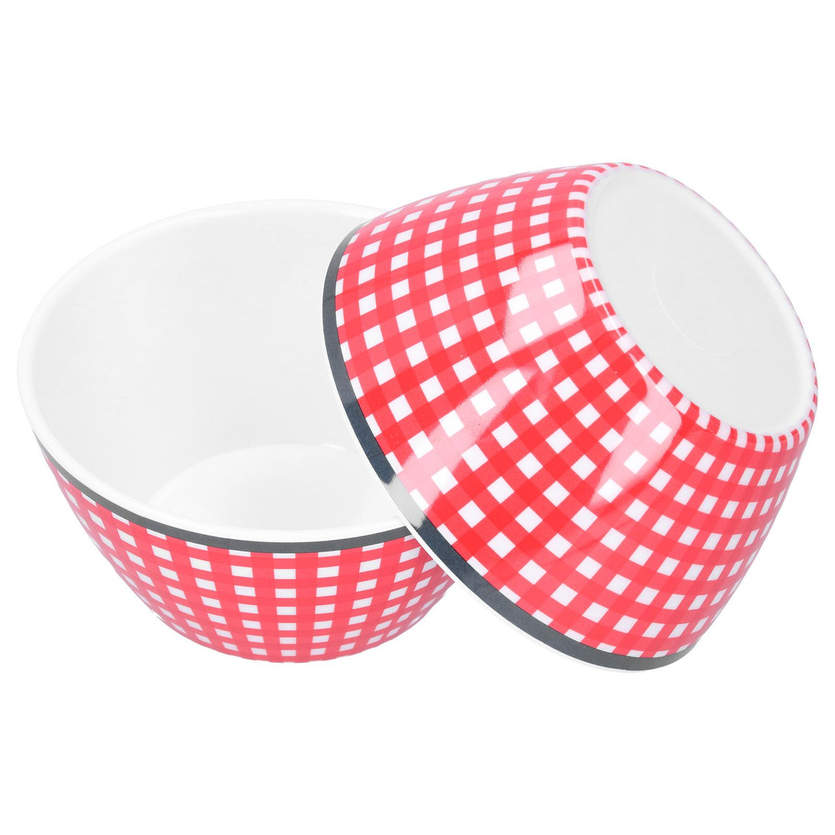 4PCS 6in Salad Bowl Dinner Serving Bowl Sets Kitchen Imitation Porcelain DinnerwareRed Grids