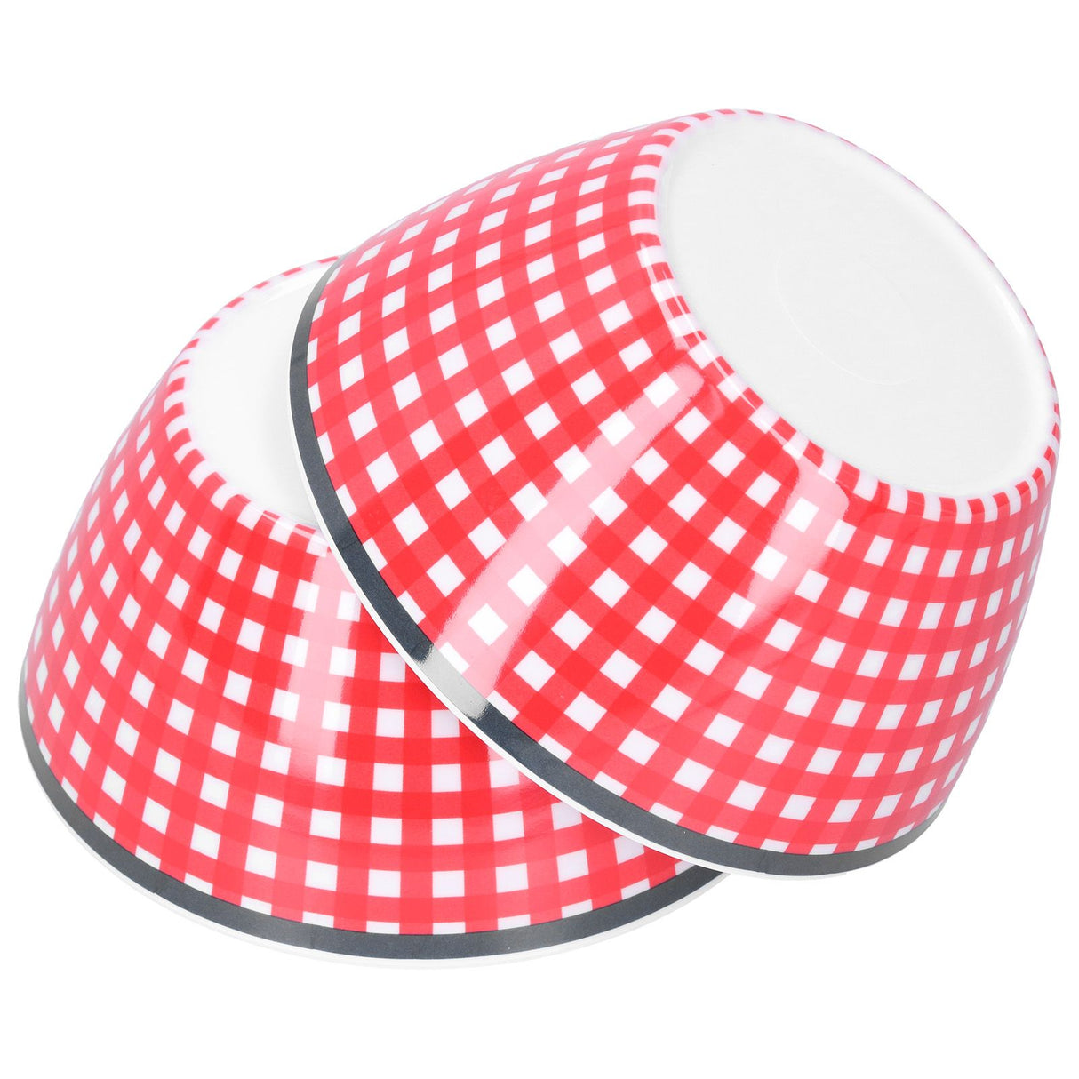 4PCS 6in Salad Bowl Dinner Serving Bowl Sets Kitchen Imitation Porcelain DinnerwareRed Grids