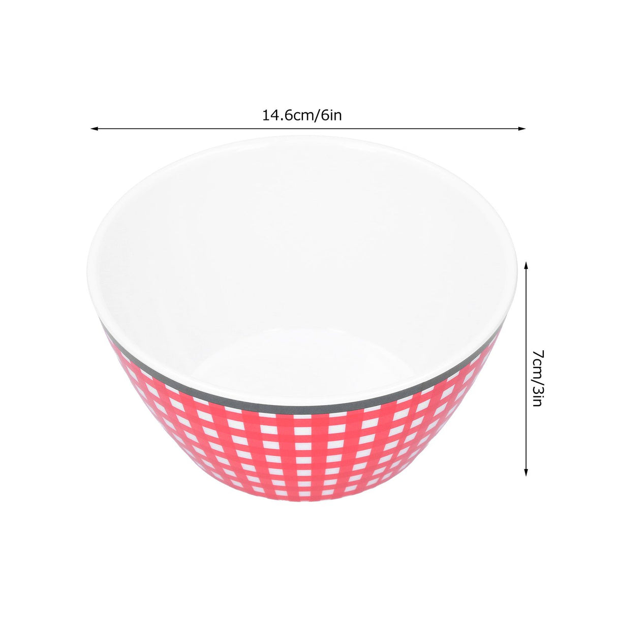 4PCS 6in Salad Bowl Dinner Serving Bowl Sets Kitchen Imitation Porcelain DinnerwareRed Grids